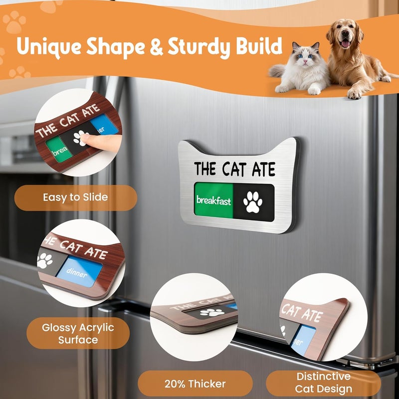 EliteSign Cat Feeding Reminder Supplies with Magnet, Pet Meal Tracker with The Cat Ate, Acrylic Unique Ear Shape 2 Area Feed Sign with Breakfast and Dinner, Walnut with 2 Stickers, 4.7" x 3", 1 Pack - Image 5